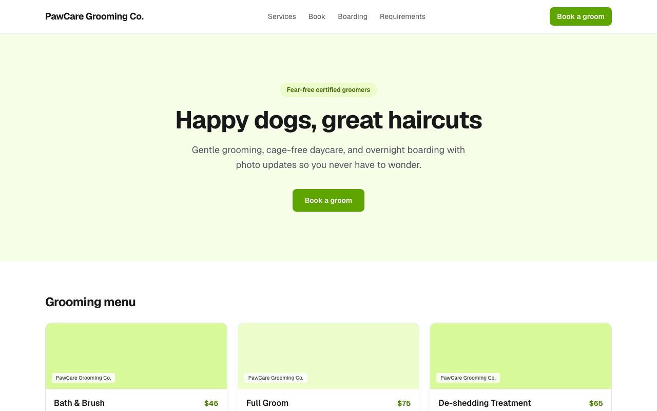 Pet Grooming & Boarding Website — Pet grooming & boarding site